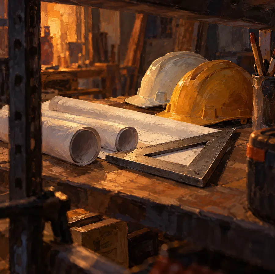 Illustration of construction businesses equipment and workspace